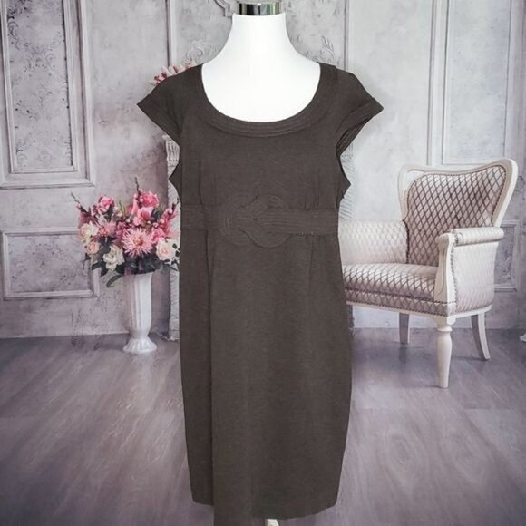 𝅺studio M Brown Short Sleeve Knee Length Faux Belt Sheath Dress Plus Size 1X - Picture 3 of 11